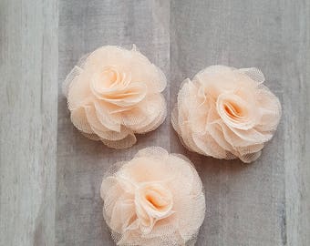 2" Tulle Flower, Peach Flower, Ballerina flower, fabric flower, Baby Peach flower, DIY supplies, Headband flower, Flower Puff, mesh flower