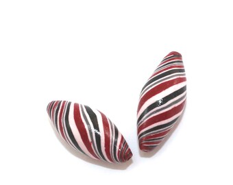 Marquise spike beads for Jewelry making, 2 polymer clay stripes beads in black, grey, white and red, craft supplies