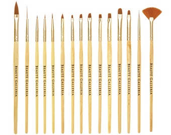 15pcs Nail Brush Set for Detailing, Striping, One-Stoke Nail Art: Gel Brushes, Painting Brushes, 3D Brush, Dotter, Fan Brush & Liner (Brown)