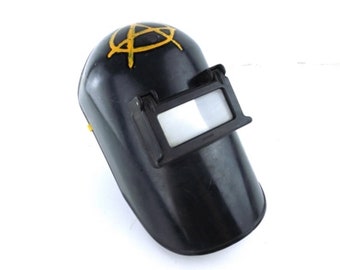 vintage mask shield industrial home decor costume gift for him gift for men gift black yellow anarchy welding