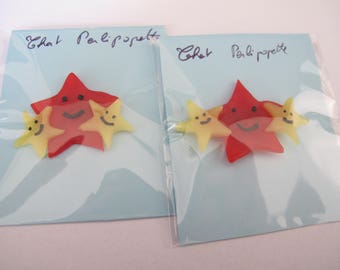 Red and yellow star trio brooch