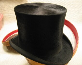 Vintage Antique Top Hat and Leather Carrying Case . . D. Magee's Sons Hatters & Furriers, St John, NB. .late 1800's . .RARE . .Free Shipping