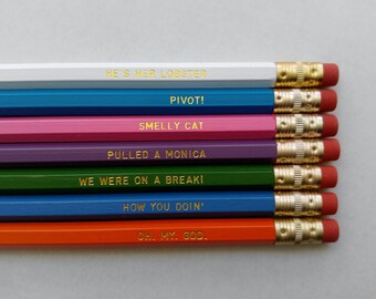 Friends TV Show Engraved Pencil Set Gold Foil Pencil Set Engraved Pencils Back To School Funny Pencils Gift for College Student Gift for Her
