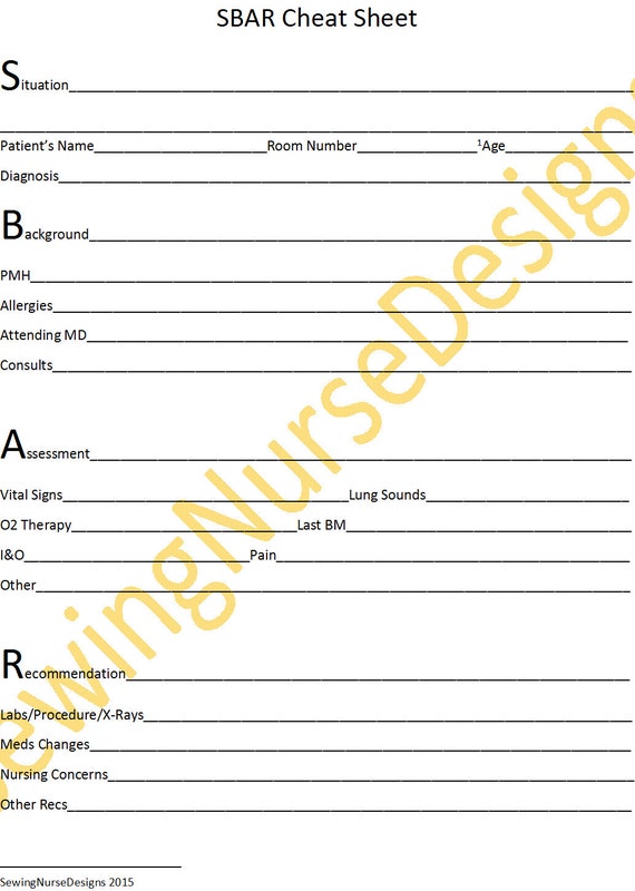 SBAR Report Clinical New Nurse Nurse Document Print at