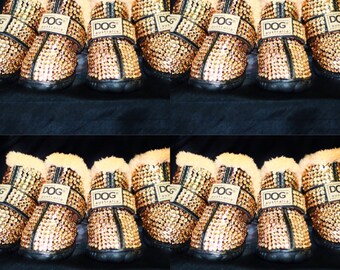 Custom-made bedazzled doggy boots. Made to order