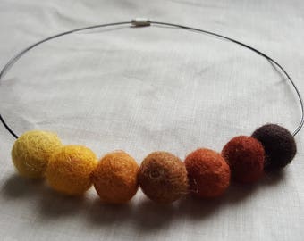 Handmade Felted Bead Necklace - Earth tones