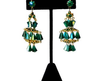 Vintage Green Chandelier Drop Earrings
