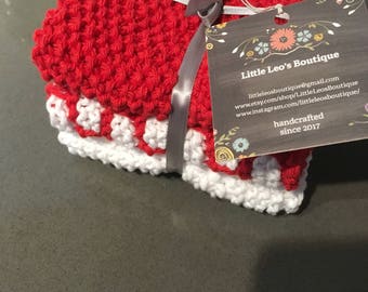 Solid Red, Solid White, Red and White Dishcloths, Valentine's Day Set of 3
