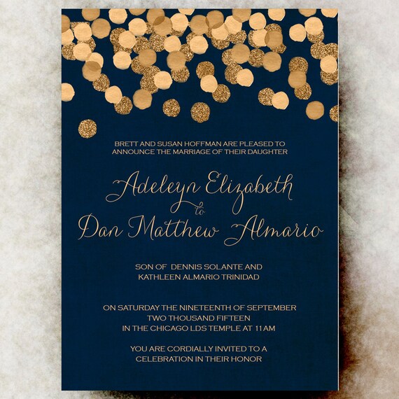 Items similar to Blue Gold Wedding Invitation Christmas
