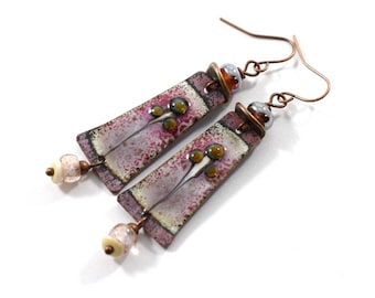 Handmade Raspberry and Purple Earrings, Enameled Earrings, Raspberry Earrings, Copper Earrings, Artisan Earrings, Boho Earrings, OOAK, AE132