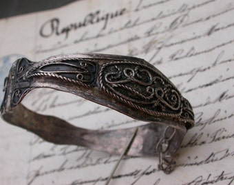 French Antique sterling silver ornate bracelet hand made bracelet solid silver Ethnic jewelry bracelet