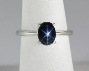 Genuine Blue Star Sapphire Ring Sterling Silver / Blue Star