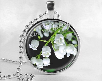 Lily of the Valley Necklace Art Pendant Jewelry with Ball Chain, Spring Flower Jewelry