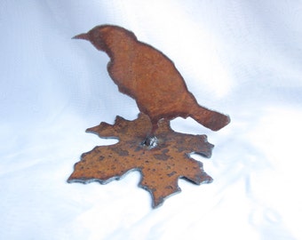 Bird on Leaf Rusty Metal Garden Art or Home Decor