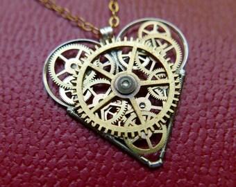 Watch Gear Heart Pendant "Dane" Clockwork Necklace Industrial Steampunk Mechanical Watch Parts Love Gift Wife Girlfriend Birthday Gift