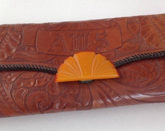 Vintage Tooled leather Clutch