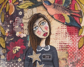 Joy,love,peace, art print, mixed media,collage