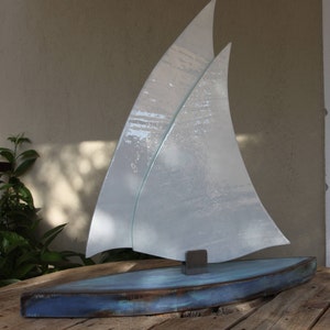 Sailboat decorative from wood and glass