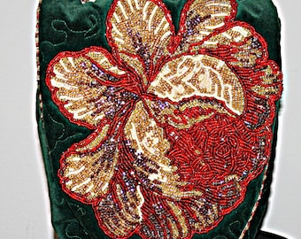 Hand Beaded Purse Red and Gold Rose