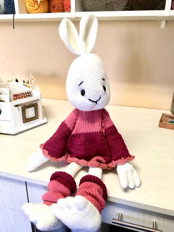 Crochet bunny rabbit amigurumi kids gift ideas home decor boys girls handmade stuffed bunny in pink dress baby shower toys and gifts cute