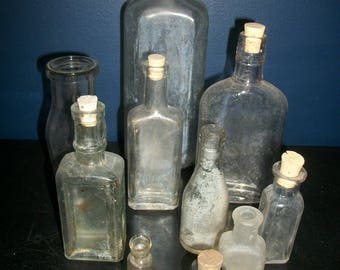 Antique Bottle Lot Corked Apothecary Bottles