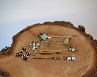 Antique Brass Hair Bobby Pins Wedding Bridal Set of 6