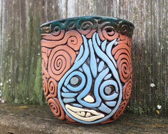 Handmade Coil Pottery Creature Cup | Ceramic Sipper for Your Liquid Pleasure | Green Glaze