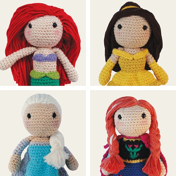 Disney Princess: Ariel, Belle, Elsa & Anna. Amigurumi Pattern PDF.