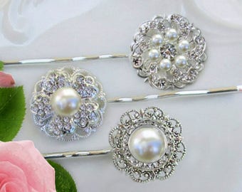 Wedding Hair Pins, Pearl bobby pins, Bridal hair Clips, Crystal Hair pins, Bridal hair pins, vintage style hair pins, Wedding hair clips