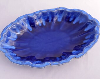 Oval Scallop Bowl in Royal Blue - Ceramic Stoneware Pottery