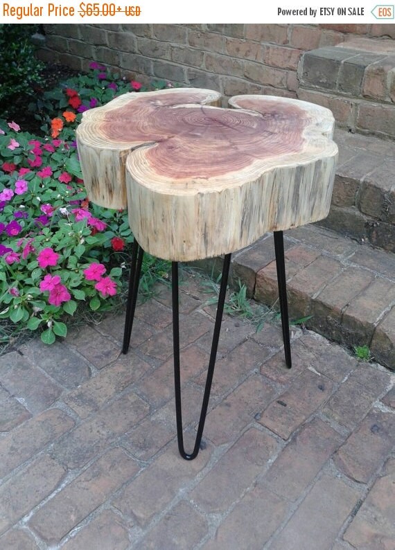 Thick Red Cedar Cookie Live Edge Table On Black Hairpi