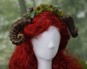 Faun Horns Headdress Druid Ram horn Headband woodland Cosplay Fairy Forest Elf
