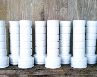 S A L E Vintage Milk Glass Vases, Set of 10 Bud Vases, Identical White Flower Vases