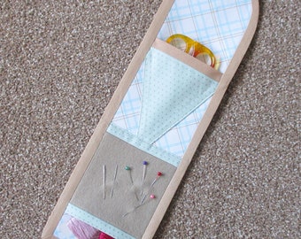 Handmade sewing case, sewing kit, sewing, craft kit, diy sewing kit, sewing supplies, needlecase, embroidery, Moda, blue, beige, cream