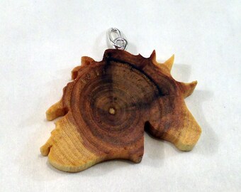 Iceladic Horse Necklace made from Elm wood disk - hand cut with scroll saw - FREE GLOBAL SHIPPING