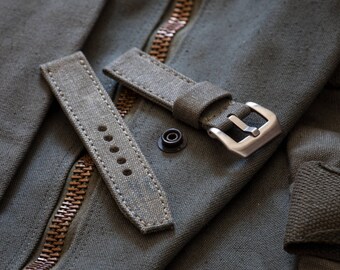 Vintage Olive Drab Military Canvas Watch Strap in 20mm, 22mm, 24mm Sizes