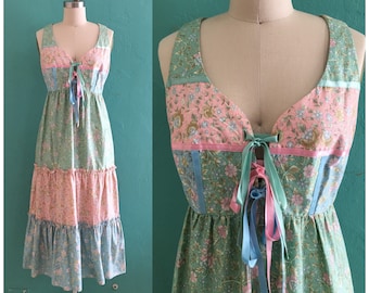 vintage 70's floral tiered spring dress