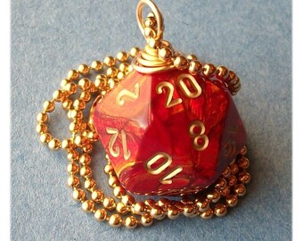 LEGACY D20 Dice Pendant - Scarab Scarlet - Red Gold Geek Gamer DnD Role Playing RPG