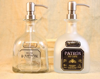 Recycled Patron or Patron XO Frosted Bottle, Patron Soap or Lotion Dispenser, Patron 750ml Liquor Bottle Pump, Man Cave Decor, Barware