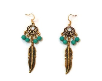 Gold Feather Earrings - Long Feather Earrings - Long Gold Earrings - Feather Dangle Earrings - Gold Dangle Earrings - Long Dangle Earrings