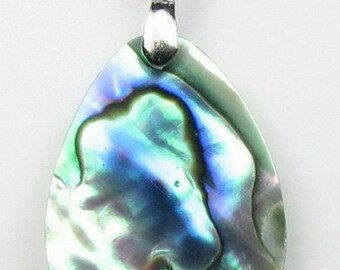 Abalone shell pendant, teardrop shell pendant, abalone paua necklace, sea shell silver necklace, paua shell pendant jewelry, SH1385-AP