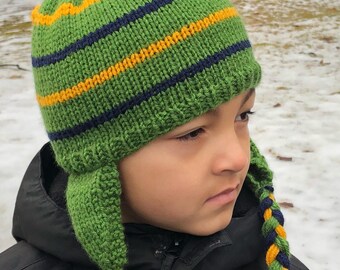 Knit Dinosaur Hat/Dragon hat, Earflap hat, Mohawk boy hat, Dinosaurs ear flap hat