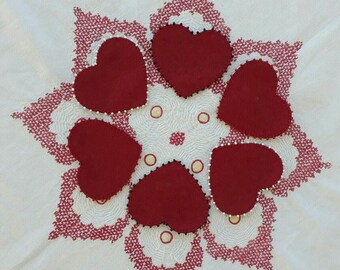 Heart Felt Coasters, Set of 2, Drink Coasters, Fabric Coasters, Felted Wool Coasters, Coaster Set, Thick Felt Coasters, Colorful Coasters.
