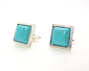 Turquoise Magnesite Cufflinks - Blue Magnesite Cufflinks – Turquoise Cufflinks