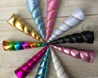 NEW color UNICORN HORNS--Indvidual or set of 5: gold, black, hot pink, light pink, blue rainbow or white