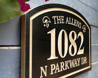 Family Name and House Number Engraved Plaque, Housewarming Gift, Open House, Realtor, Address Sign, House Number, Outdoor Sign, Carved