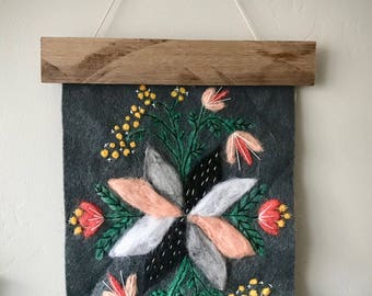 Modern wool felt flower wall hanging