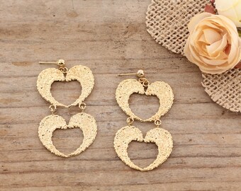 Heart shaped earrings, Bridal earrings, Open Heart Earrings, Heart Dangle Earrings, Heart Drop Earrings, Dangle Hollow Heart Shape Earrings