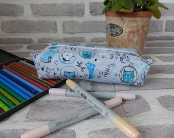 Blue cat pencil case, Cat pencil case, pencil case, school supplies, pencil organizer, back to school