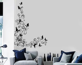 Wall Vinyl Decal Flowers Floral Tree Nature Butterfly Decor 2312di
